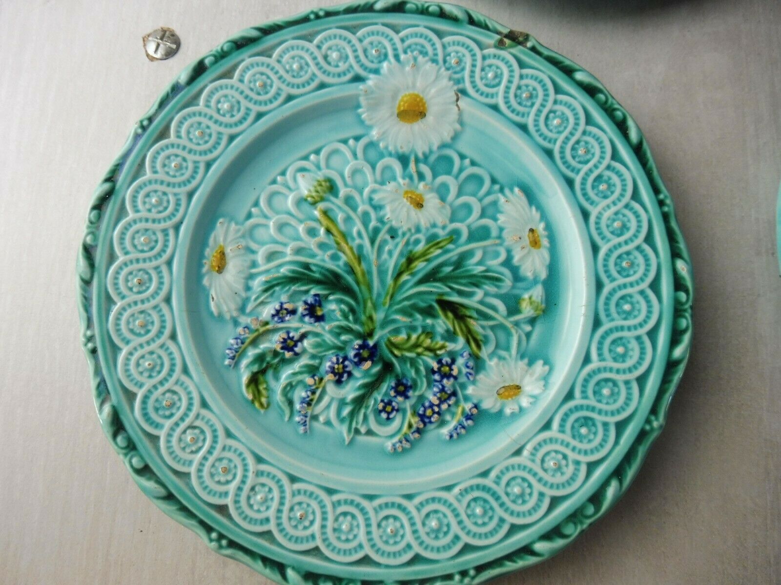 Lot of old majolica plates, flower décor, from Villeroy & Boch