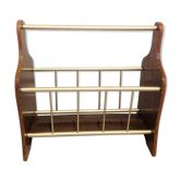 Magazine holder in gilded metal and wood imitation teak / vinatge 60s-70s