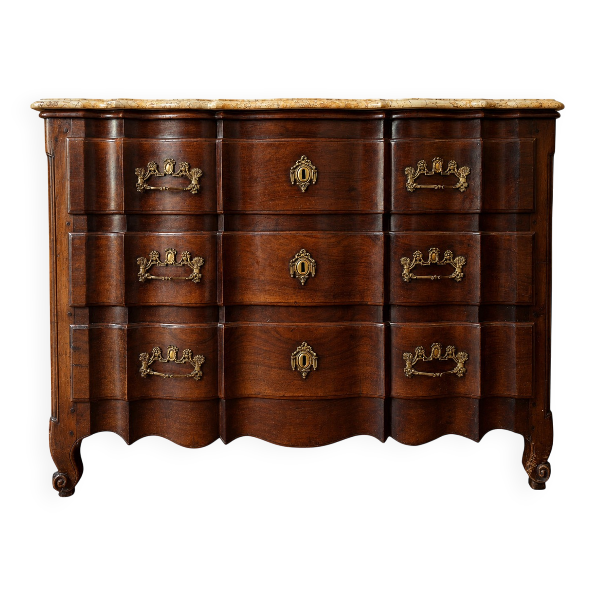 Bordeaux Crossbow Commode in Solid Mahogany, Louis XV Period