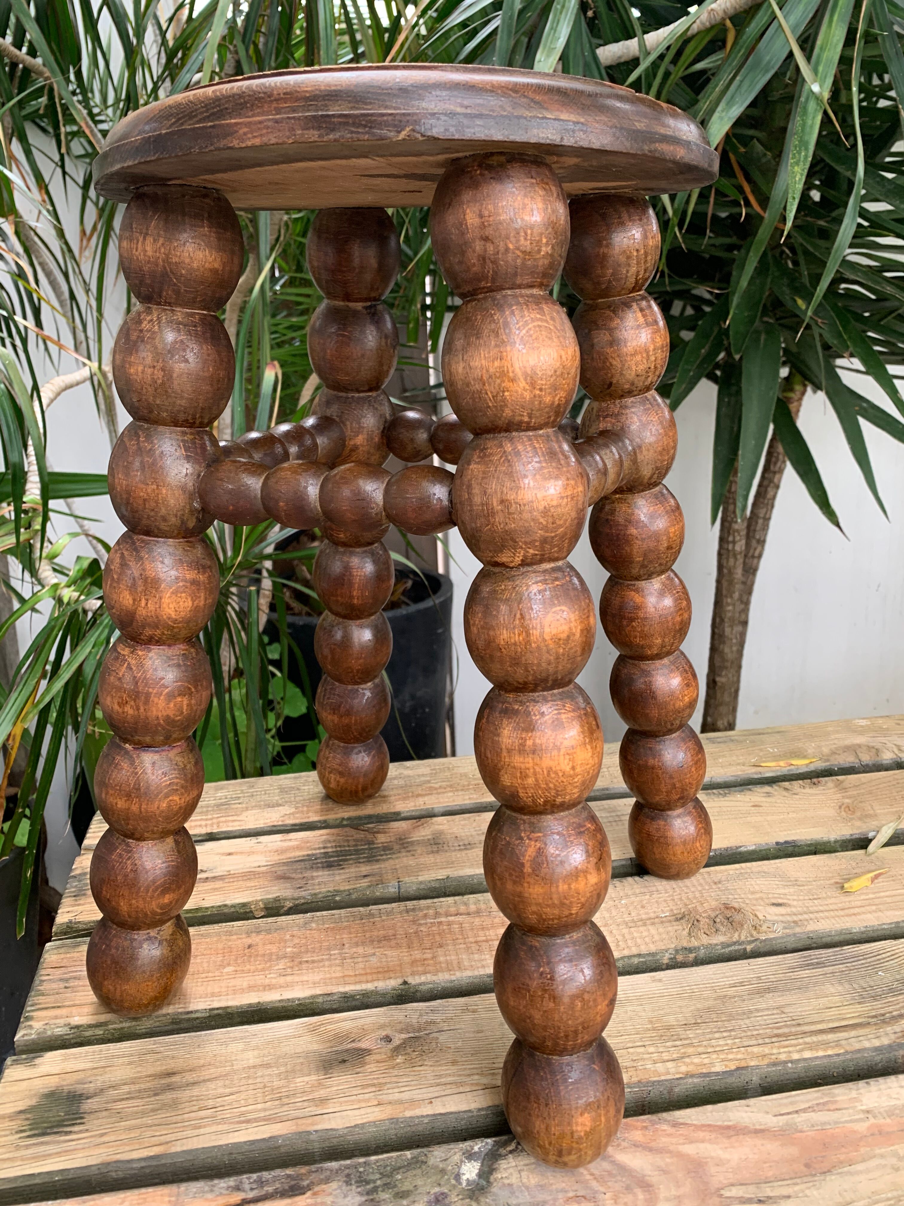 French turned wood stool 1950