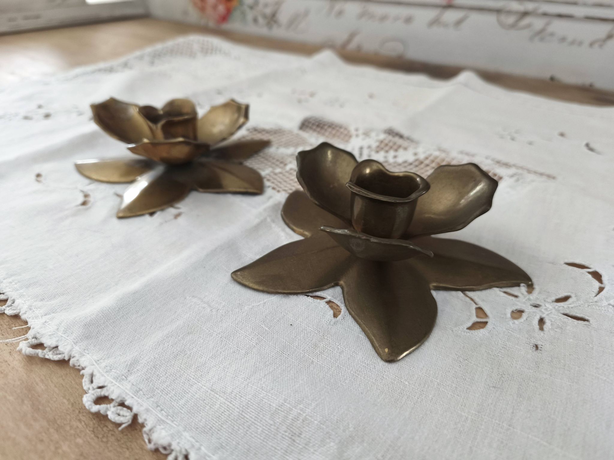 Set of 2 vintage brass flower candle holders NIJHOF Holland