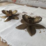 Set of 2 vintage brass flower candle holders NIJHOF Holland