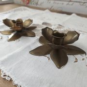 Set of 2 vintage brass flower candle holders NIJHOF Holland