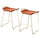 Pair of tobacco-coloured bar stools Hug with brass finishes.