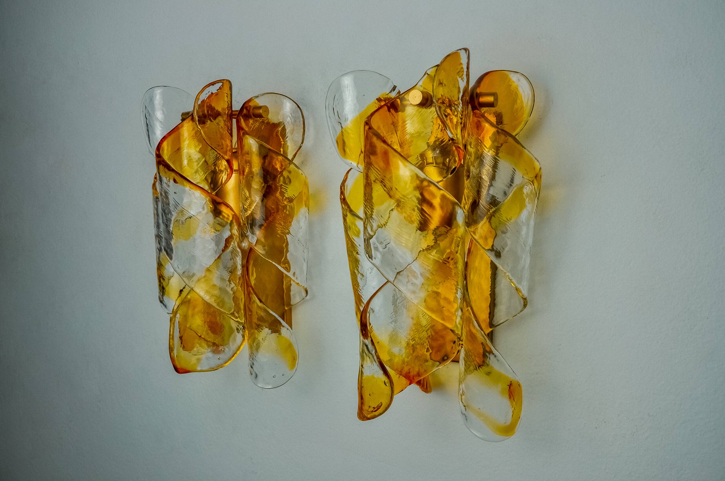 Pair of "Spirales" wall lights by Murano Mazzega, Italy, 1970