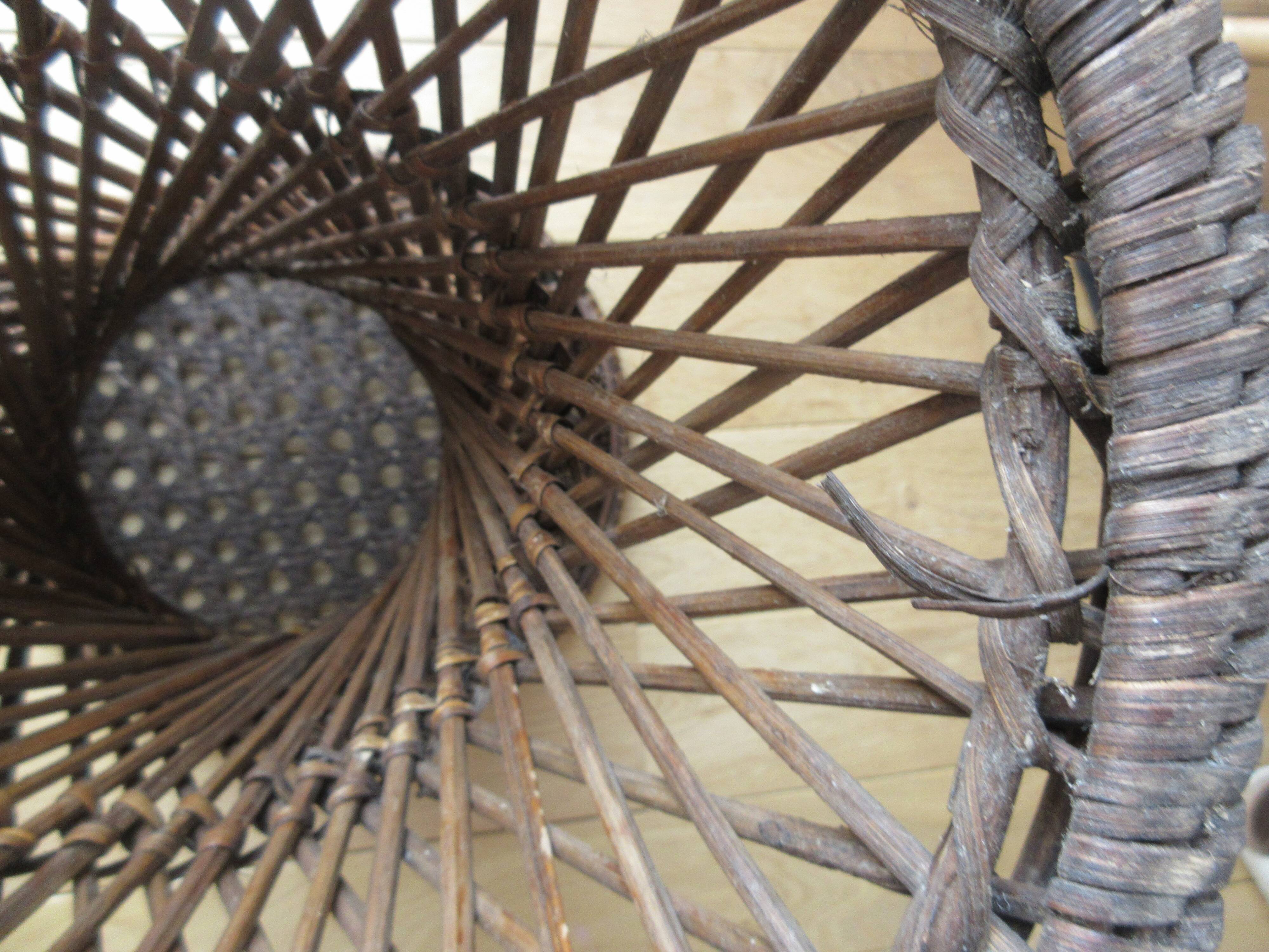 Vintage round wicker and canning side table