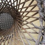 Vintage round wicker and canning side table