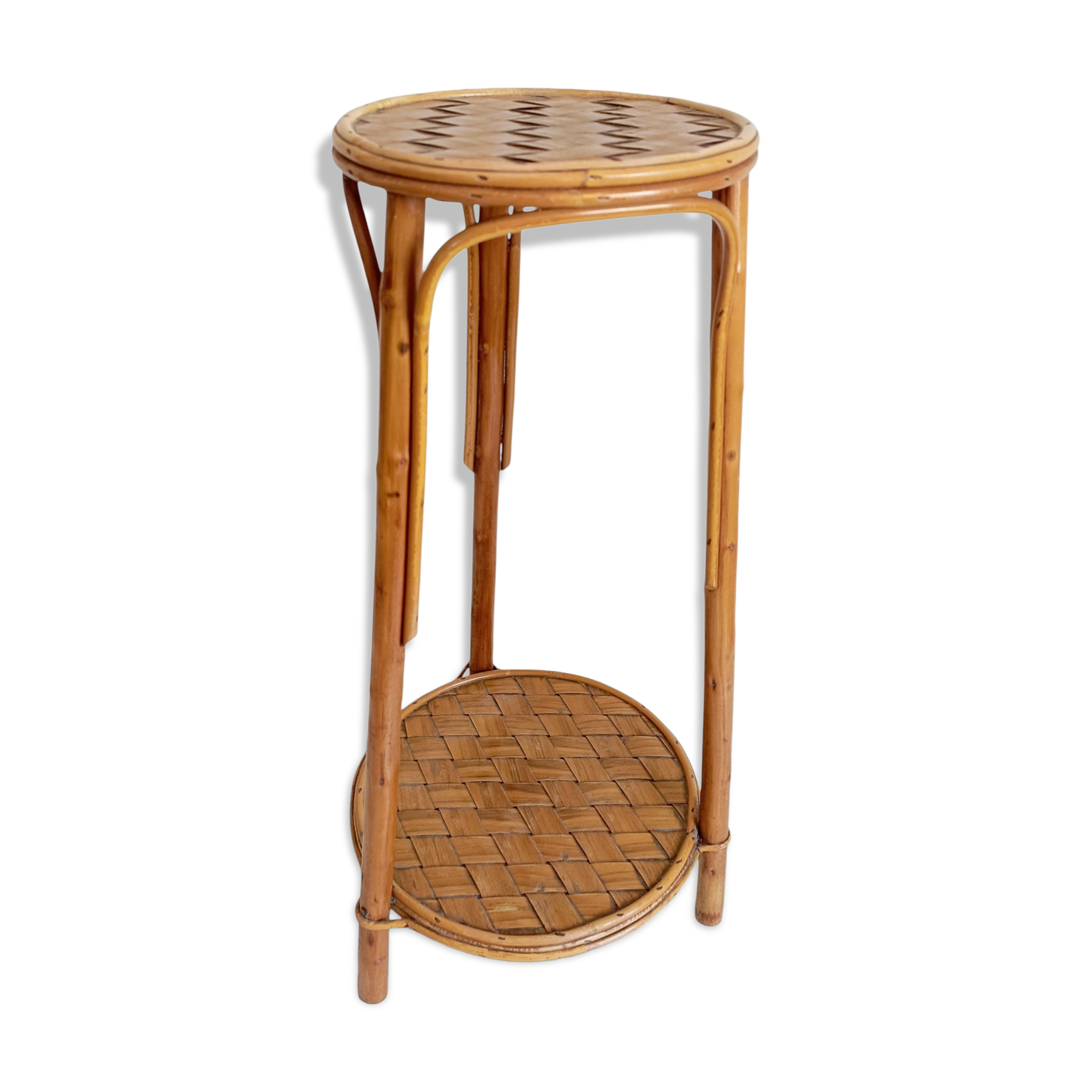 Table d'appoint, support à plante en bois, bambou et roseau, années 1960