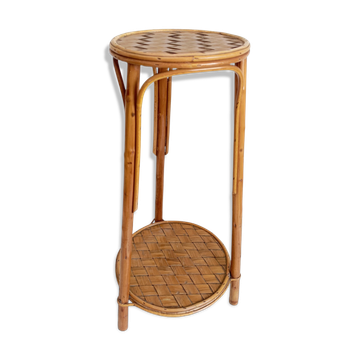 Table d'appoint, support à plante en bois, bambou et roseau, années 1960