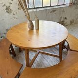 Set of round table and 4 rounded benches, 1950