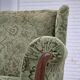 1950s, Danish relax armchair, green furniture velour, carved oak wood.