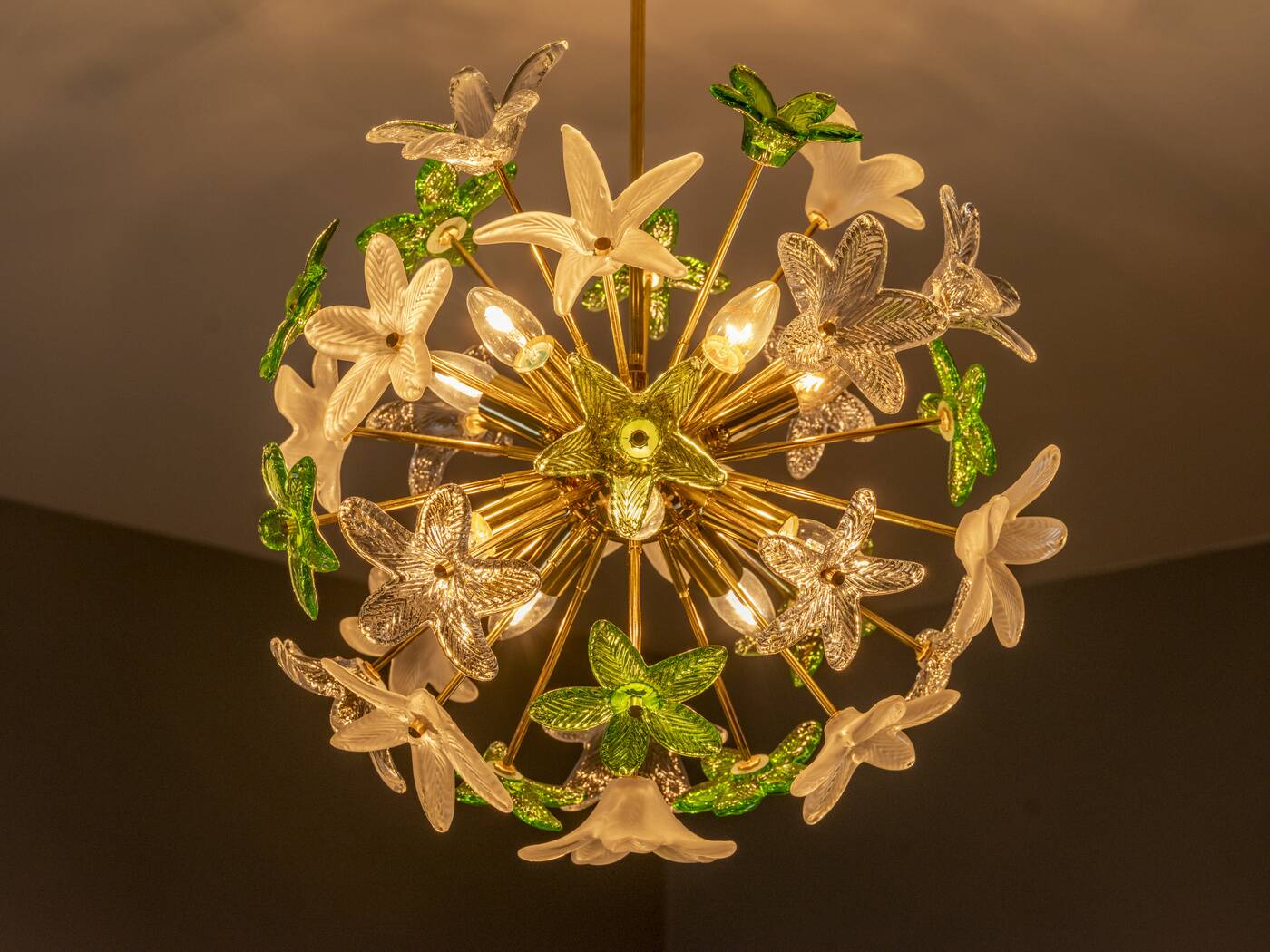 Sculptural Floral Glass Chandelier, Czechoslovakia, 1970s–1980s