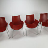 Set of 4 red leather and aluminium duna chairs by Jorge Pensi for Cassina, 1990s