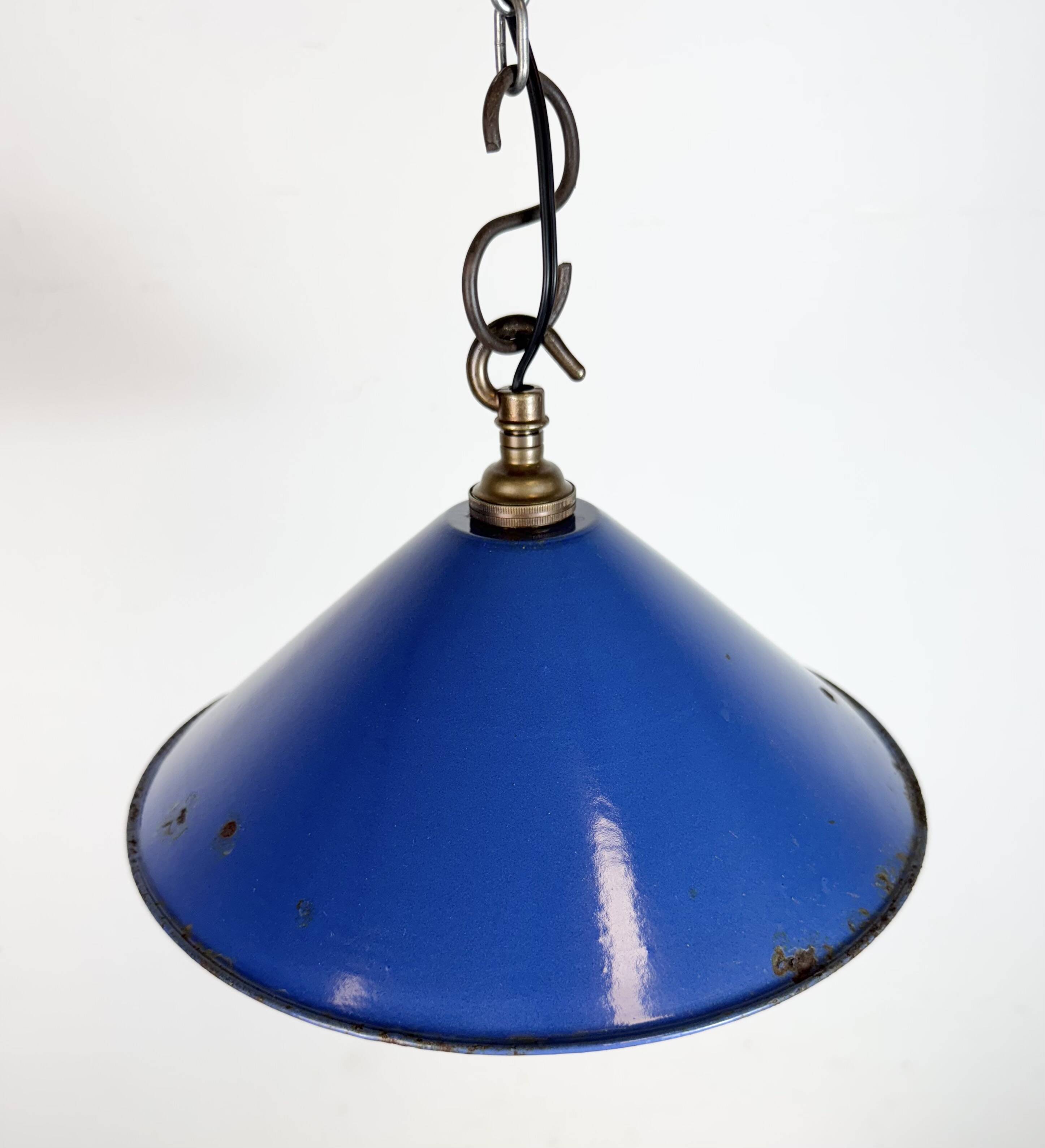 Industrial Blue Enamel Factory Pendant Lamp, 1950s