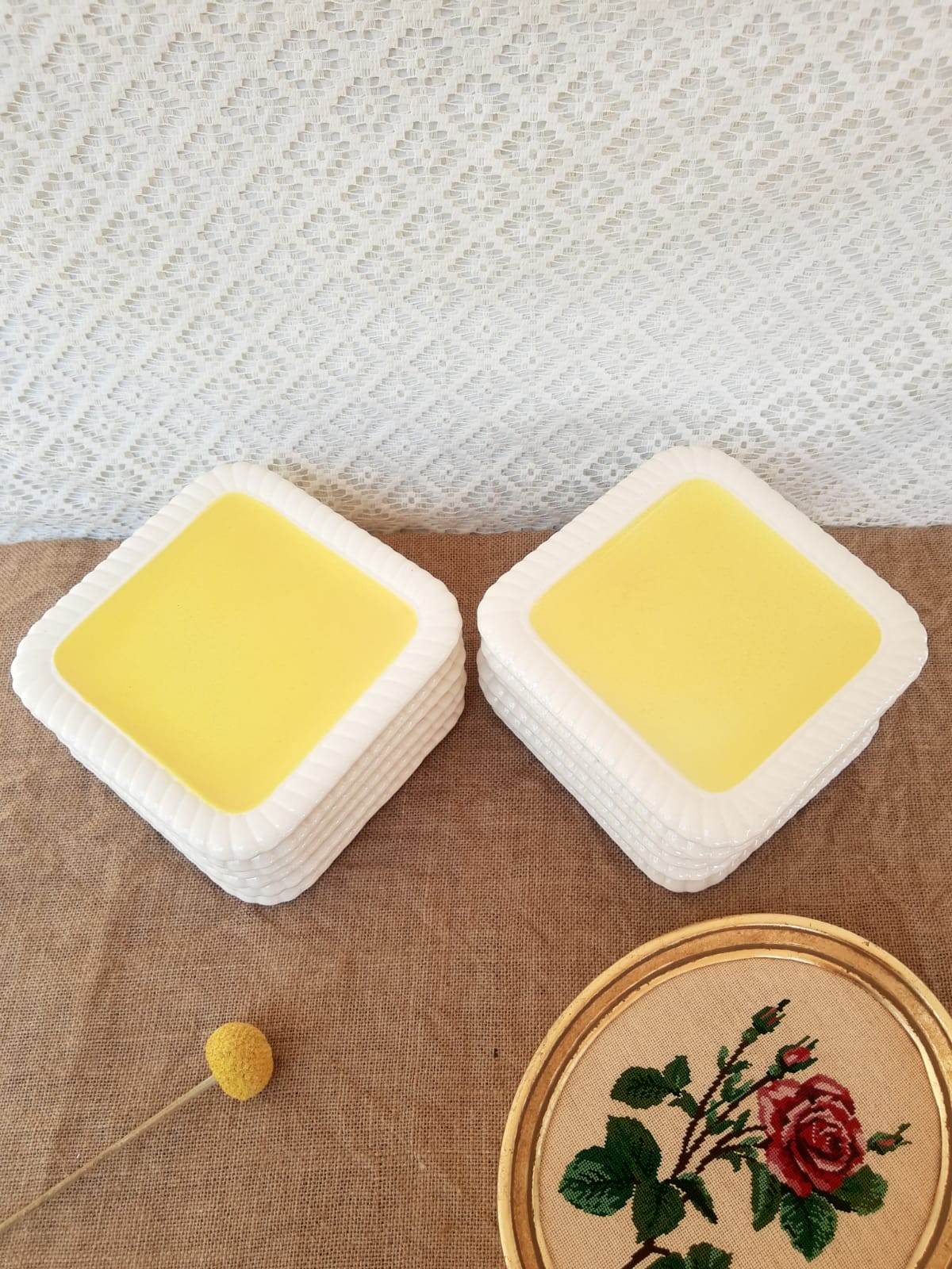 Longwy France Yellow Dessert Service