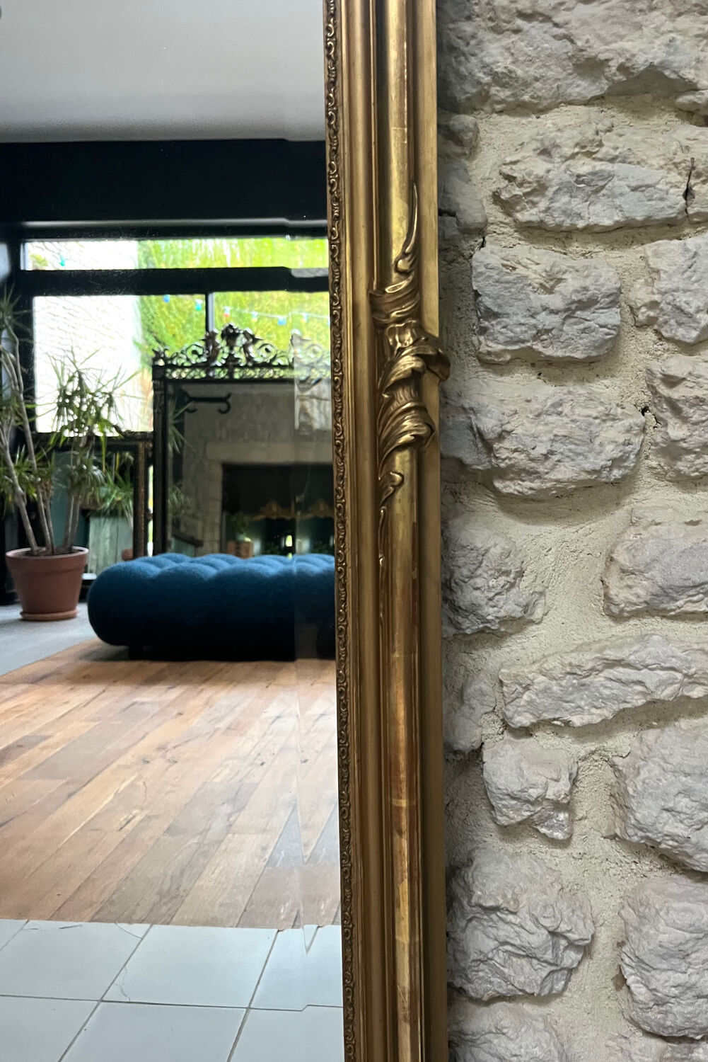 Antique mirror 160.5/87cm with gilt Louis XV style pediments