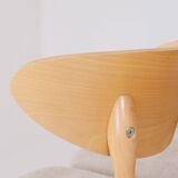 Ensemble moderne de 6 chaises de salle à manger, tissu écru et bois de hêtre naturel