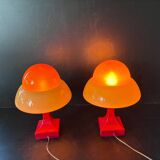 Paire Lampes Vintage Rétro Futuriste OVNI Verre Et Céramique 1970