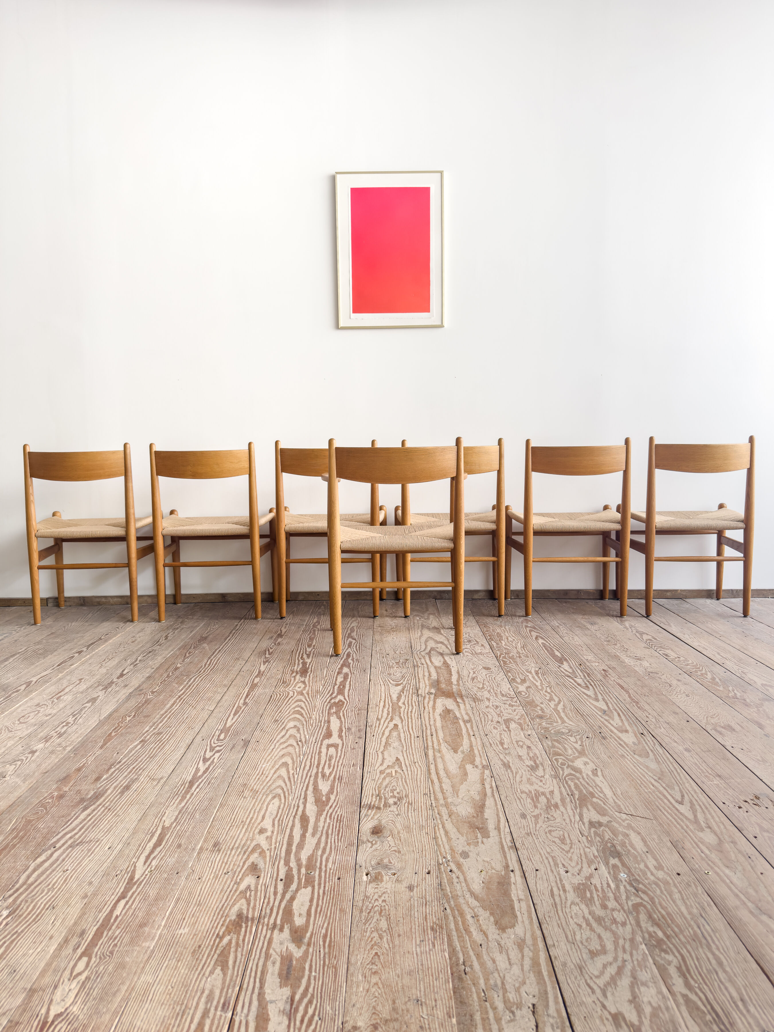 Ensemble de 6 chaises CH36 + 1 fauteuil CH37 de Hans J. Wegner en chêne