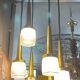 Cascade chandelier 6 elements, Staff Leuchten, brass and gold-plated aluminum, glass, ca 1970