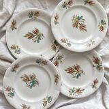 4 polychrome ironstone dessert plates with flowers, KG Lunéville