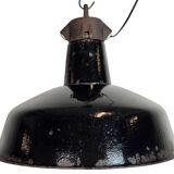 Industrial Black Enamel Factory Lamp with Cast Iron Top, 1950s