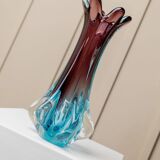 Fratelli Toso Murano Vase in Turquoise and Aubergine Glass XL Mid-Century Italian Art Vase, 1950s