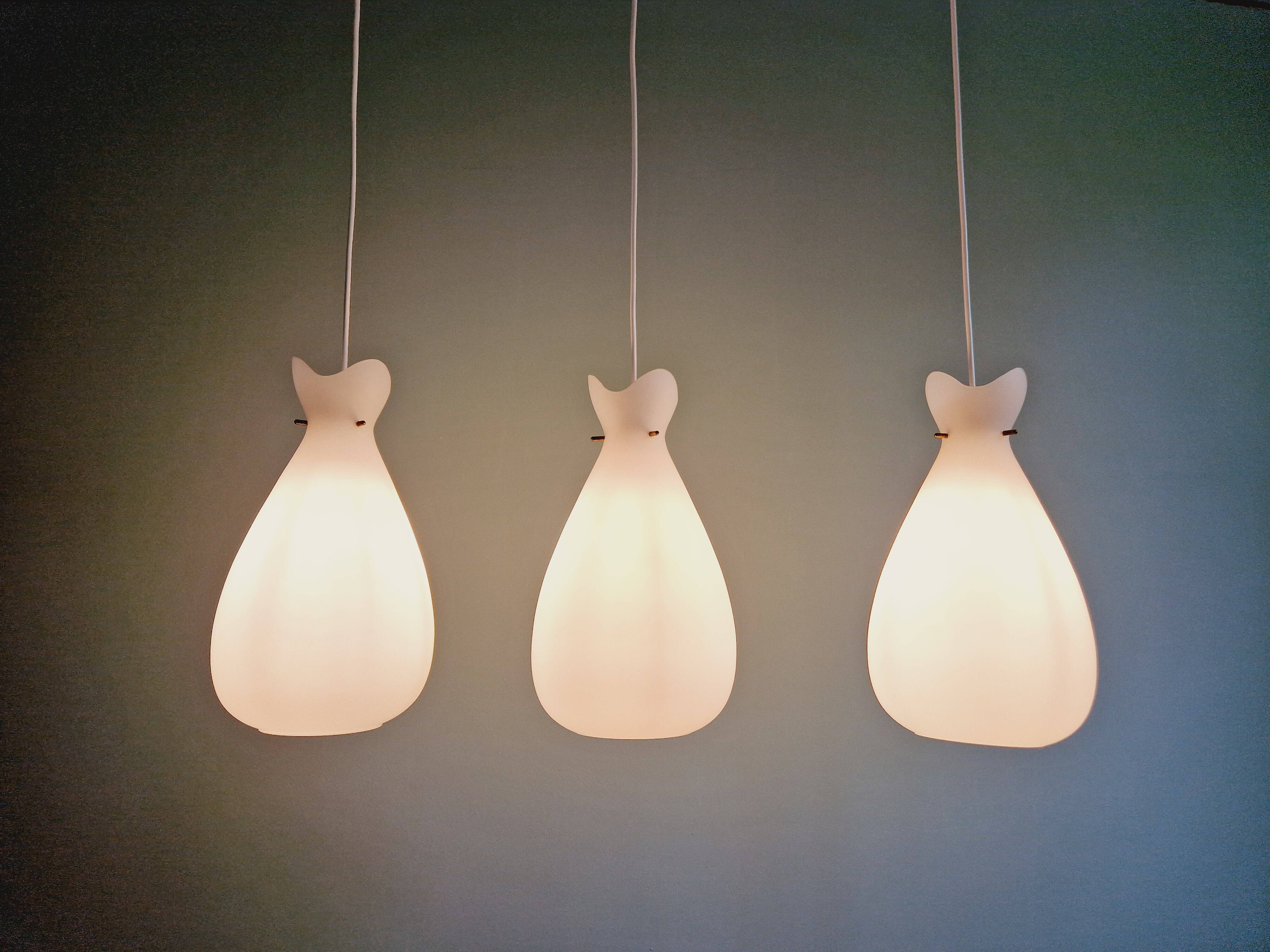 Scandinavian suspension in frosted white glass, 1960s
