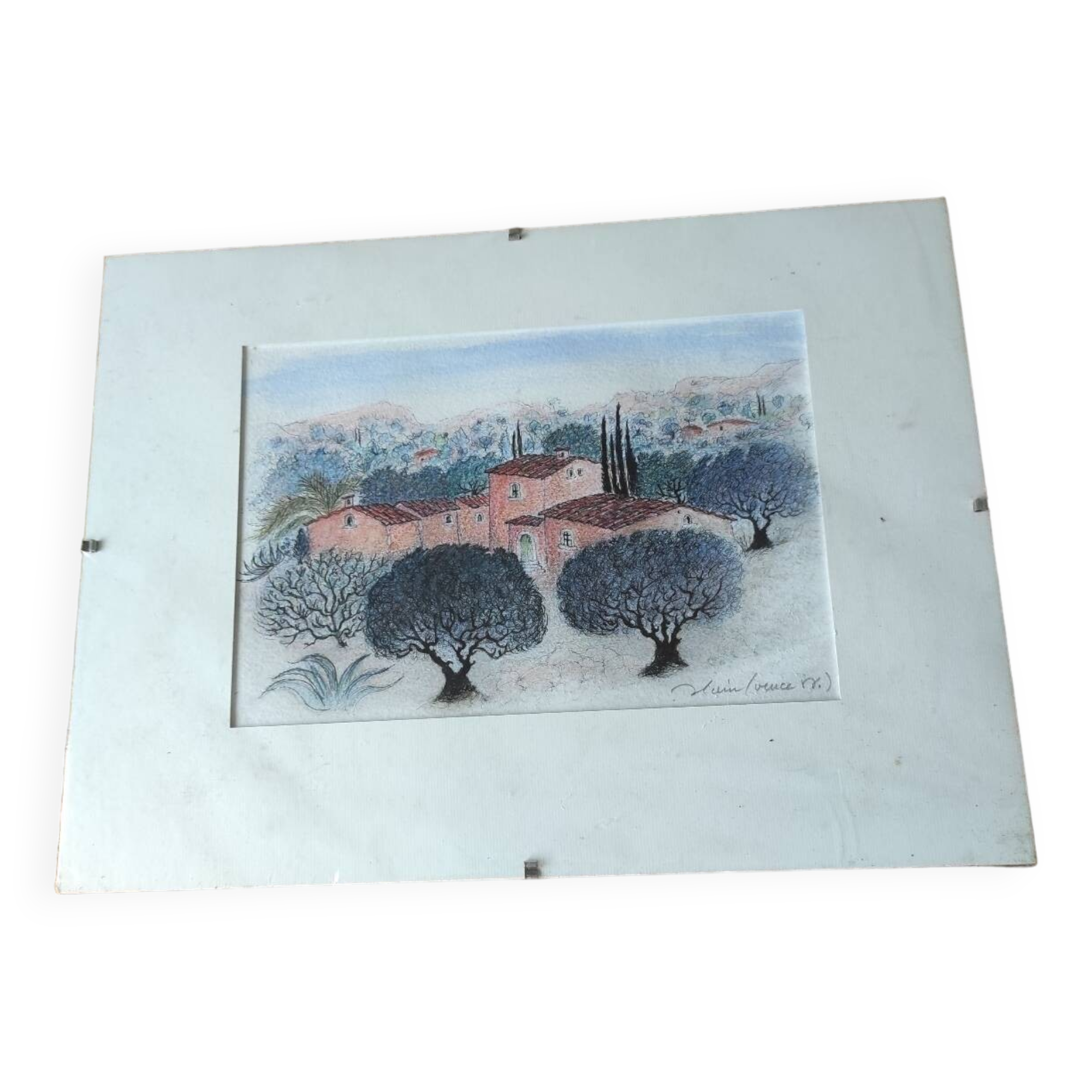 Watercolor landscape of Provence