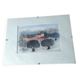 Watercolor landscape of Provence