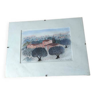 Watercolor landscape of Provence