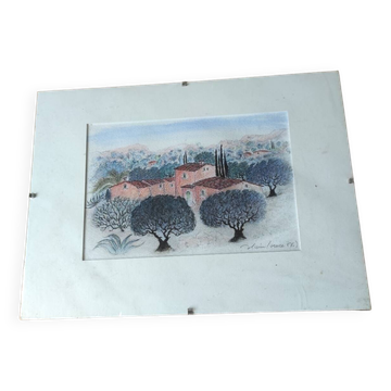 Watercolor landscape of Provence