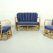 Ensemble rare de salon de rotin de milieu du siècle
