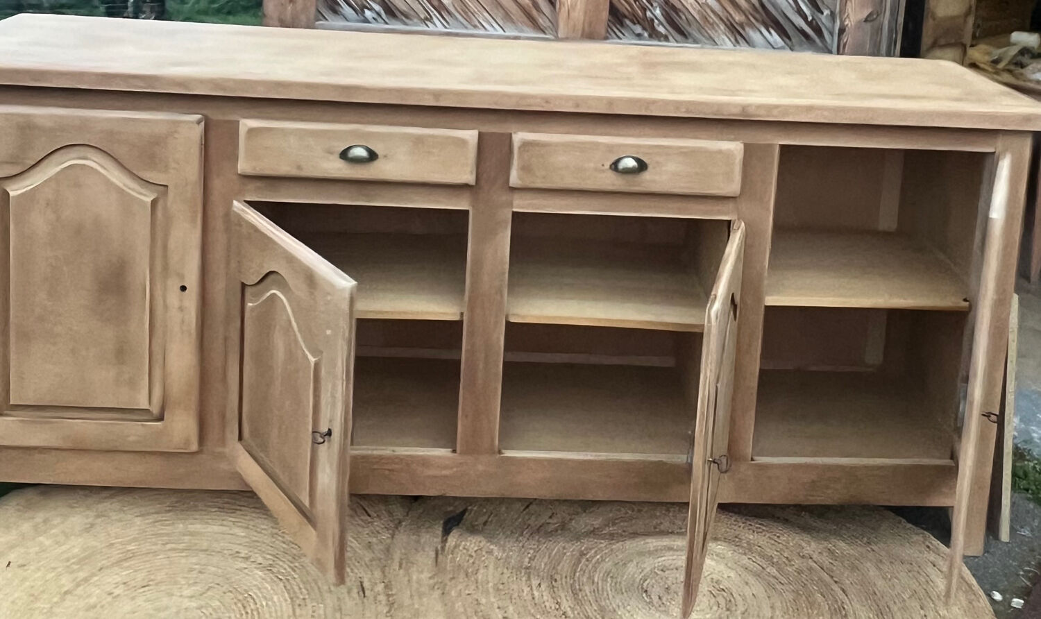 Antique sideboard/buffet in raw oak with splayed legs - 1950s