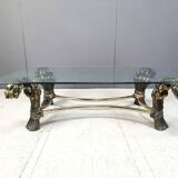 Table basse en laiton avec fleurs, années 1970