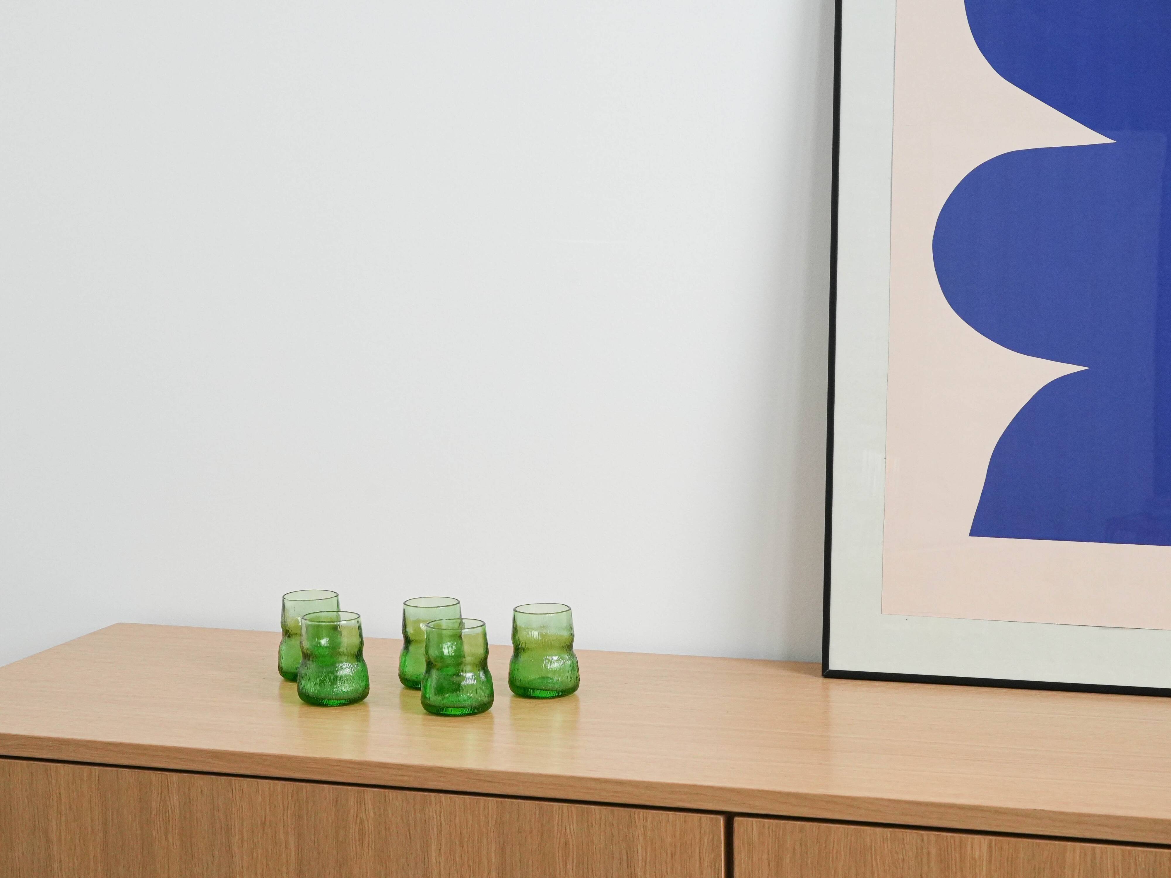 Set of green glasses, Italian design, 1970s, made in Italy