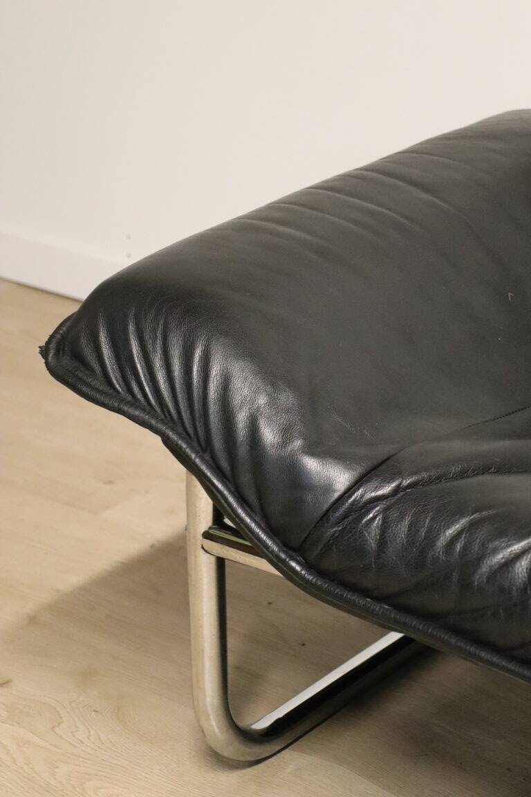 Vintage sofa by Johan Bertil Häggström for Ikéa in leather and chrome metal, 1970s