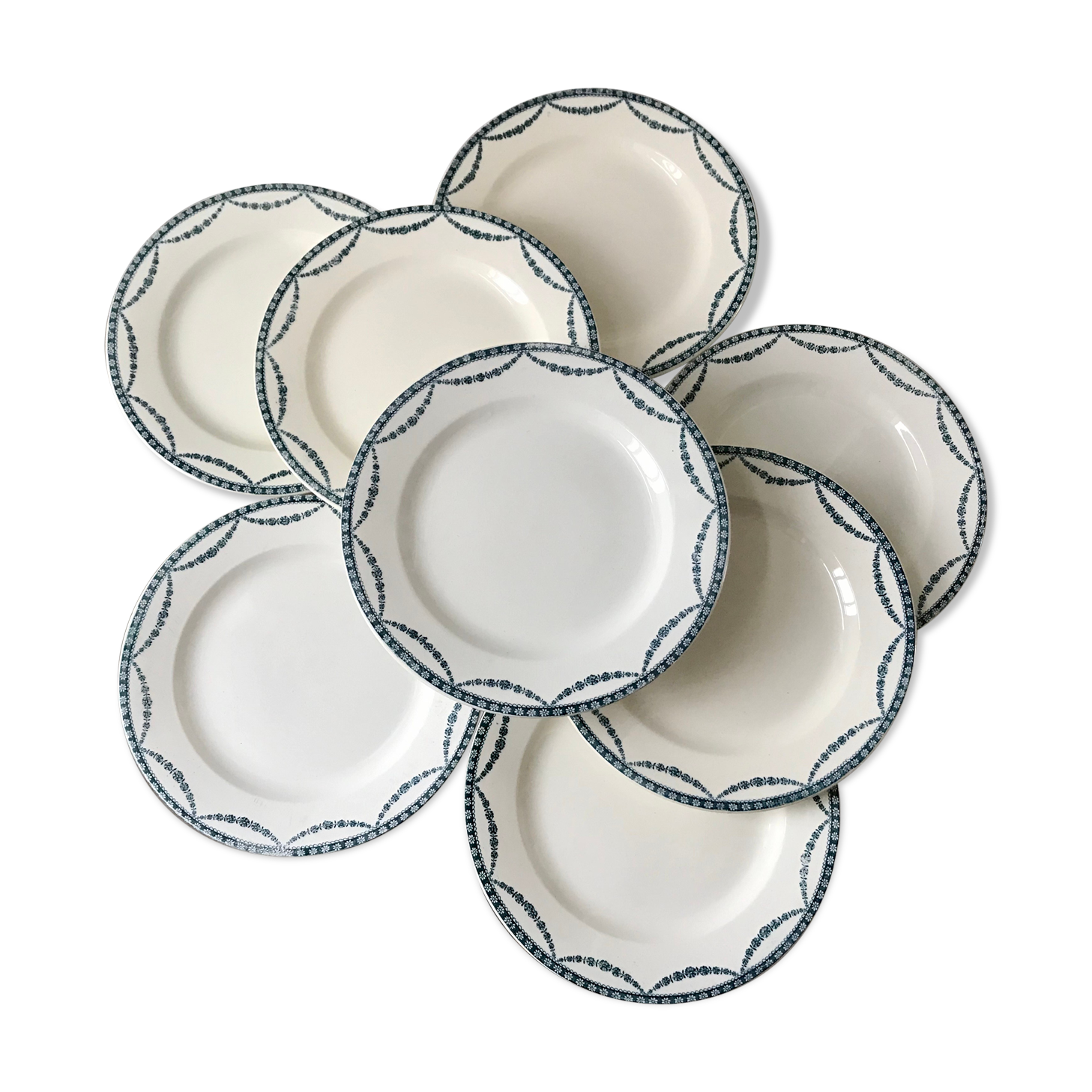 Set of 8 flat plates Terre de Fer Salins model Vincennes mid-nineteenth