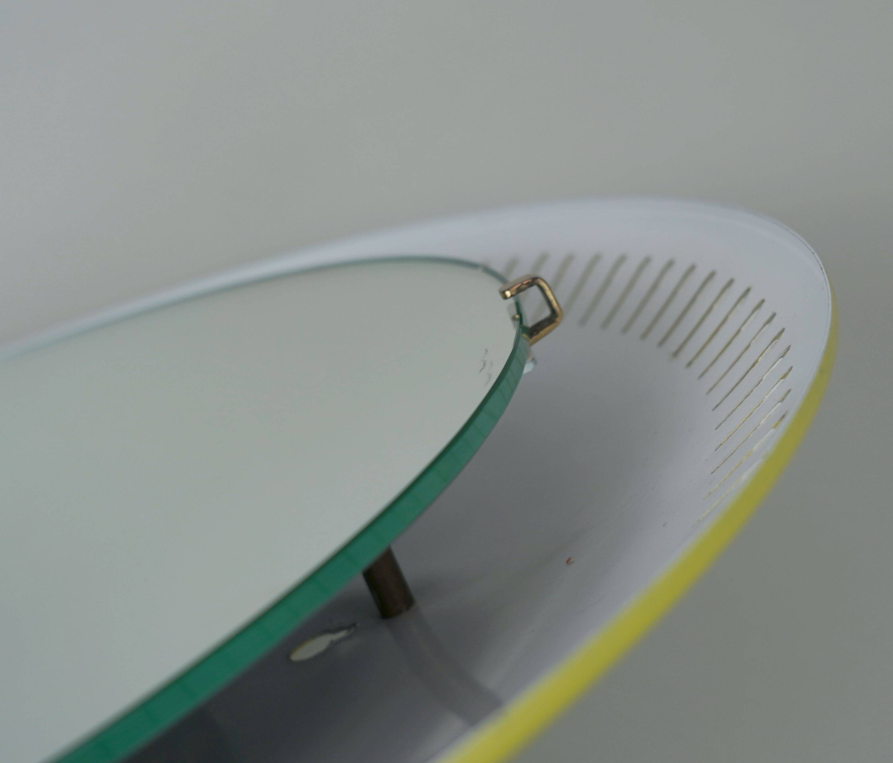 round mid century modern illuminated WALL MIRROR with metal frame 1950s