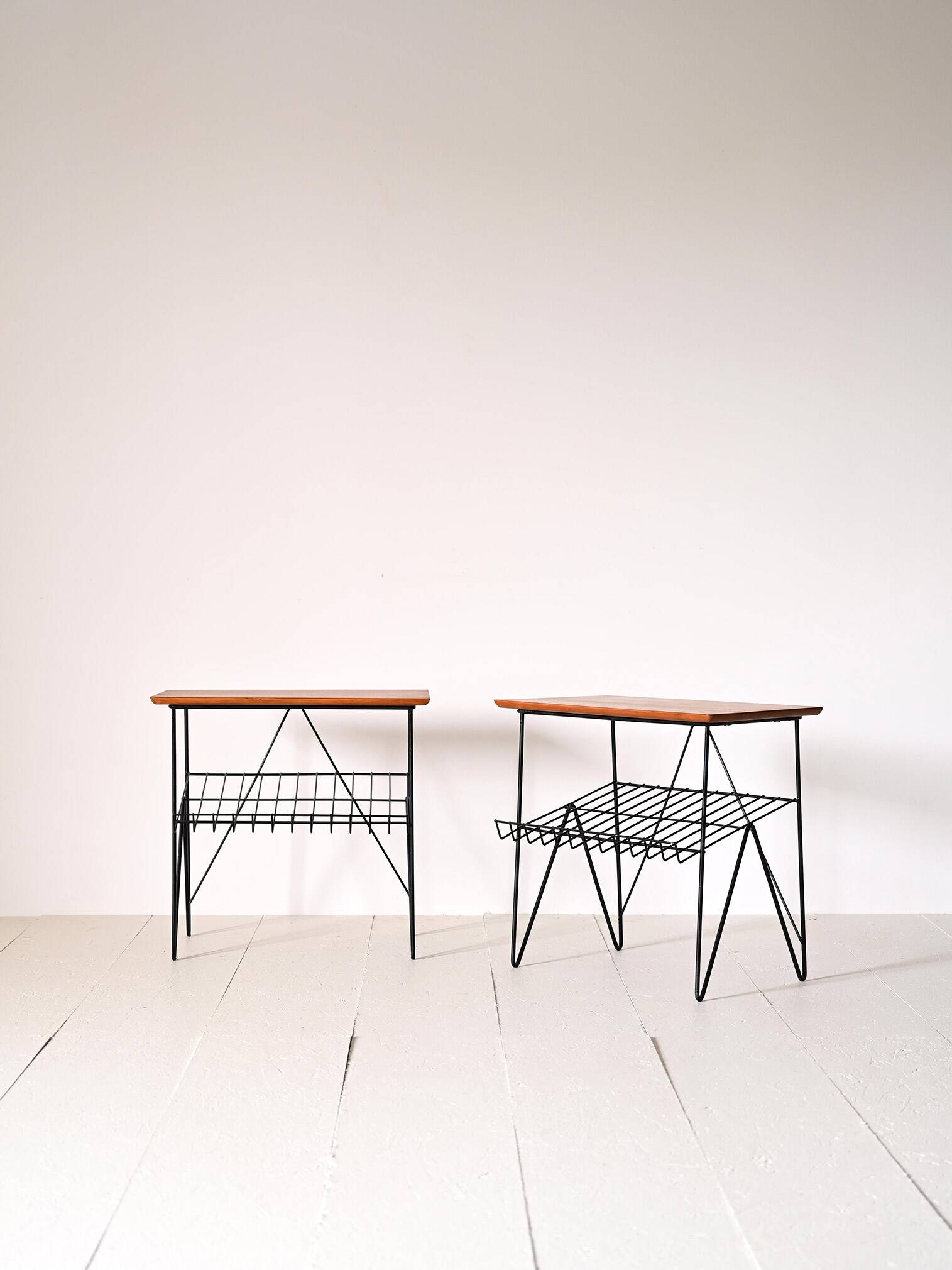 Pair of wooden and metal side tables