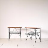 Paire de tables d'appoint en bois et métal