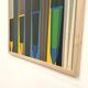Peinture abstraite géométrique, huile sur toile encadrée chêne, années 1970