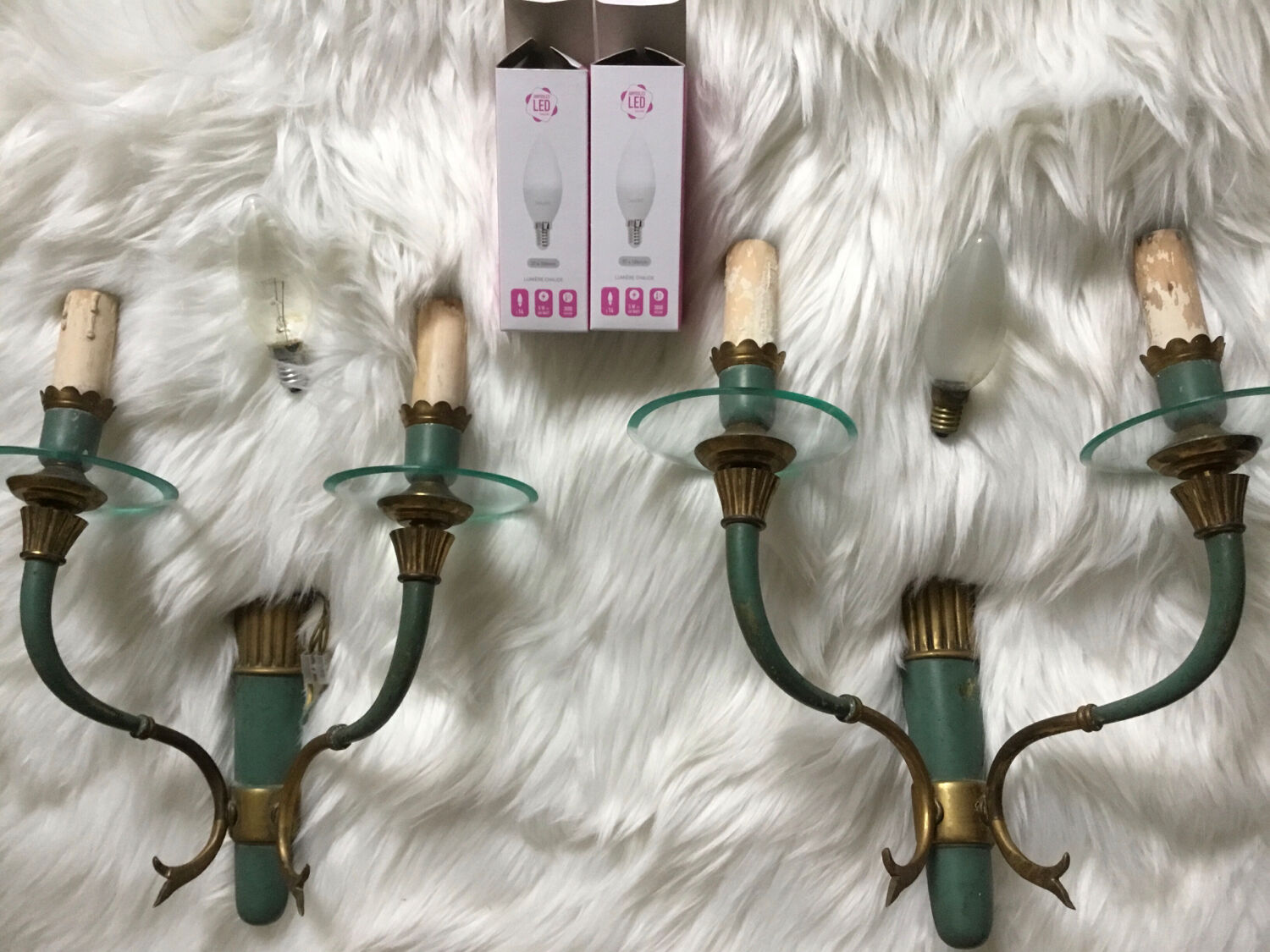 Brass and glass sconces