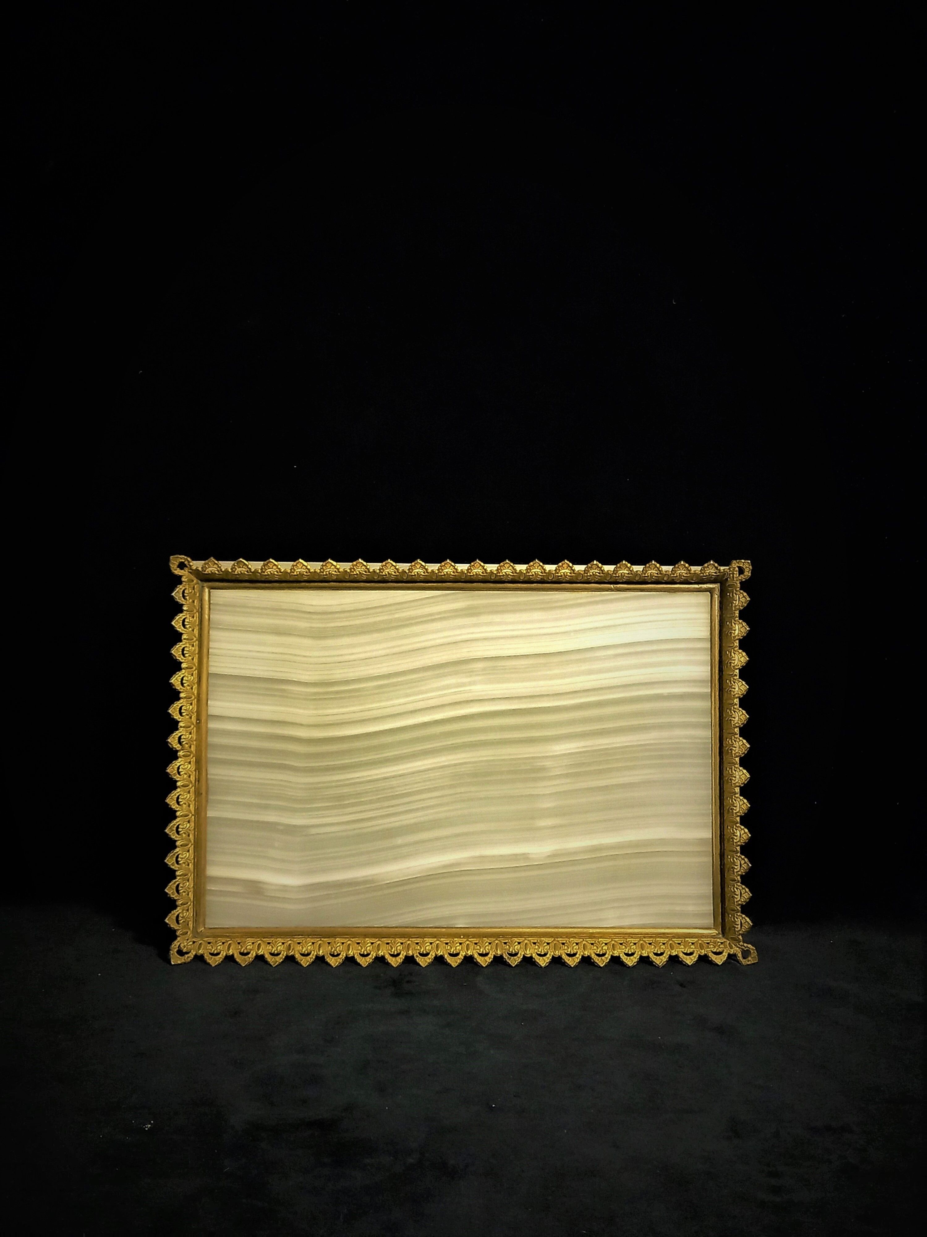Onyx desk top with brass gallery