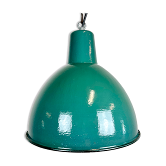 Lampe industrielle d’usine en émail vert années 1960