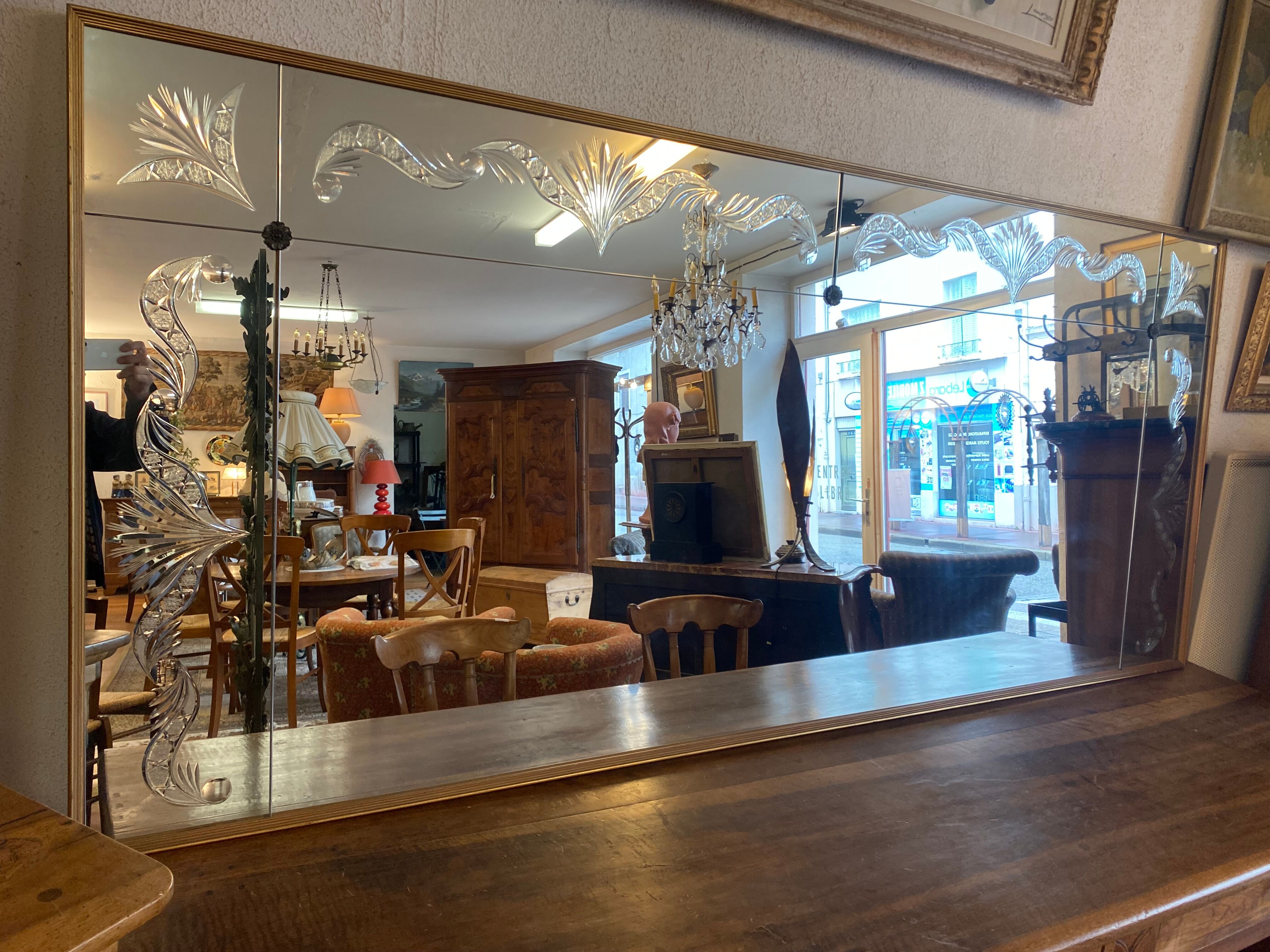 Brewery mirror, hollow engraved glass, perfect condition