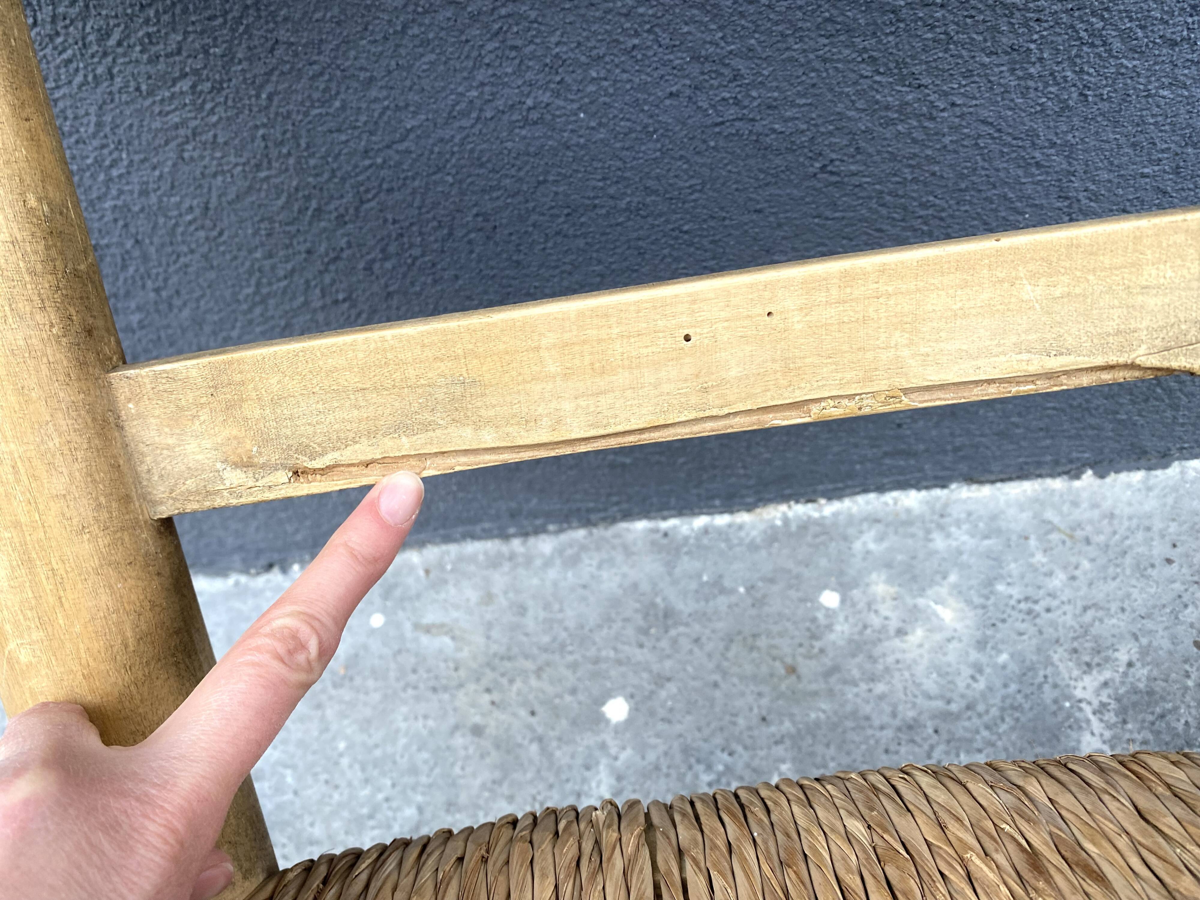 Set of 2 chairs in raw wood and straw from the 50s