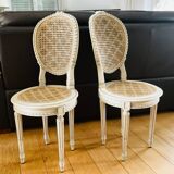 Paire de chaises Louis XVI époque fin XIXe cannages façon damiers