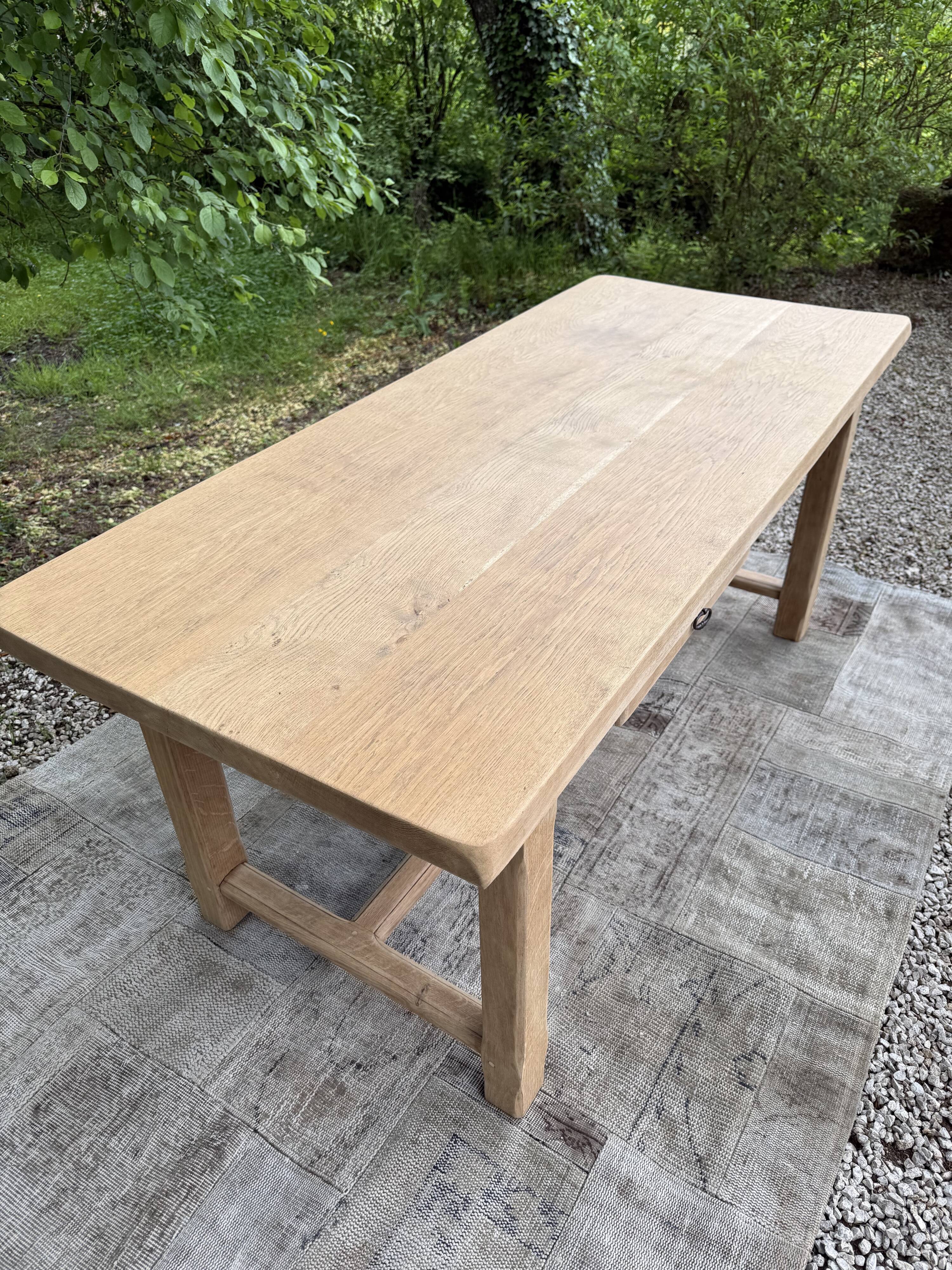 Table de ferme rénové 180cm double tiroir