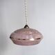 Suspension Art Deco opaline verre Clichy rose filet or